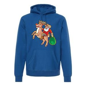 Santa Claus Riding A Reindeer Funny Christmas Cow Claus Gift Premium Hoodie