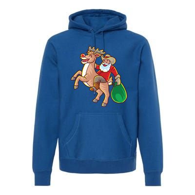 Santa Claus Riding A Reindeer Funny Christmas Cow Claus Gift Premium Hoodie