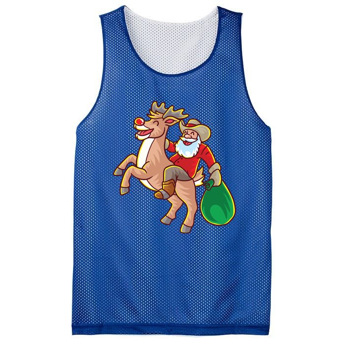 Santa Claus Riding A Reindeer Funny Christmas Cow Claus Gift Mesh Reversible Basketball Jersey Tank