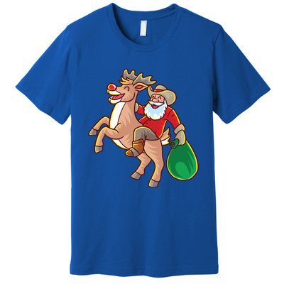 Santa Claus Riding A Reindeer Funny Christmas Cow Claus Gift Premium T-Shirt