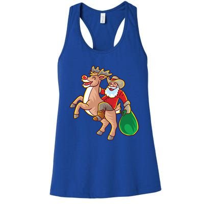 Santa Claus Riding A Reindeer Funny Christmas Cow Claus Gift Women's Racerback Tank