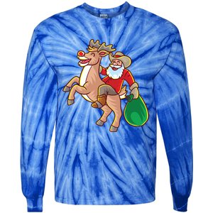 Santa Claus Riding A Reindeer Funny Christmas Cow Claus Gift Tie-Dye Long Sleeve Shirt