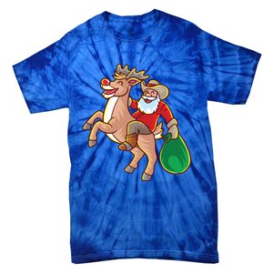 Santa Claus Riding A Reindeer Funny Christmas Cow Claus Gift Tie-Dye T-Shirt