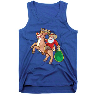 Santa Claus Riding A Reindeer Funny Christmas Cow Claus Gift Tank Top