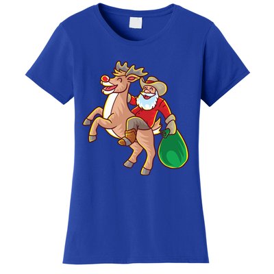 Santa Claus Riding A Reindeer Funny Christmas Cow Claus Gift Women's T-Shirt