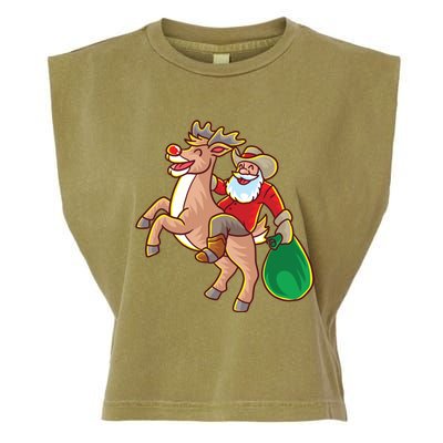 Santa Claus Riding A Reindeer Funny Christmas Cow Claus Gift Garment-Dyed Women's Muscle Tee