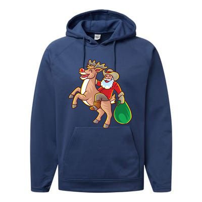 Santa Claus Riding A Reindeer Funny Christmas Cow Claus Gift Performance Fleece Hoodie