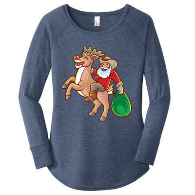 Santa Claus Riding A Reindeer Funny Christmas Cow Claus Gift Women's Perfect Tri Tunic Long Sleeve Shirt