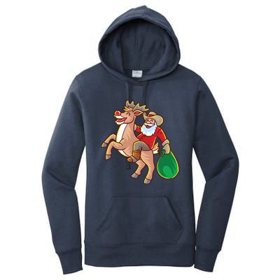 Santa Claus Riding A Reindeer Funny Christmas Cow Claus Gift Women's Pullover Hoodie