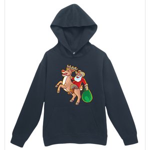 Santa Claus Riding A Reindeer Funny Christmas Cow Claus Gift Urban Pullover Hoodie