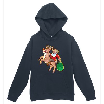 Santa Claus Riding A Reindeer Funny Christmas Cow Claus Gift Urban Pullover Hoodie