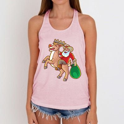 Santa Claus Riding A Reindeer Funny Christmas Cow Claus Gift Women's Knotted Racerback Tank