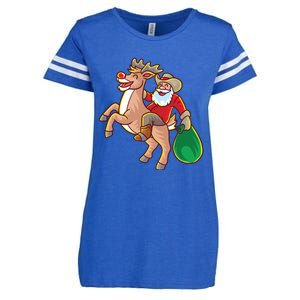 Santa Claus Riding A Reindeer Funny Christmas Cow Claus Gift Enza Ladies Jersey Football T-Shirt