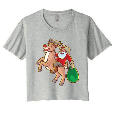 Santa Claus Riding A Reindeer Funny Christmas Cow Claus Gift Women's Crop Top Tee