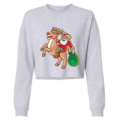 Santa Claus Riding A Reindeer Funny Christmas Cow Claus Gift Cropped Pullover Crew