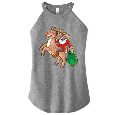 Santa Claus Riding A Reindeer Funny Christmas Cow Claus Gift Women's Perfect Tri Rocker Tank