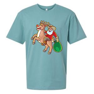 Santa Claus Riding A Reindeer Funny Christmas Cow Claus Gift Sueded Cloud Jersey T-Shirt