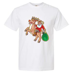 Santa Claus Riding A Reindeer Funny Christmas Cow Claus Gift Garment-Dyed Heavyweight T-Shirt