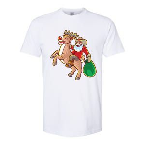 Santa Claus Riding A Reindeer Funny Christmas Cow Claus Gift Softstyle CVC T-Shirt