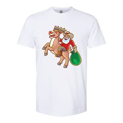 Santa Claus Riding A Reindeer Funny Christmas Cow Claus Gift Softstyle CVC T-Shirt