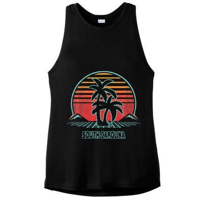 South Carolina Retro Palm Tree Beach 80s Style Ladies PosiCharge Tri-Blend Wicking Tank
