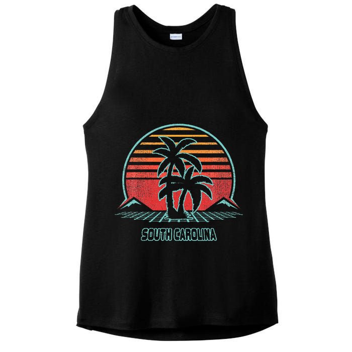 South Carolina Retro Palm Tree Beach 80s Style Ladies PosiCharge Tri-Blend Wicking Tank