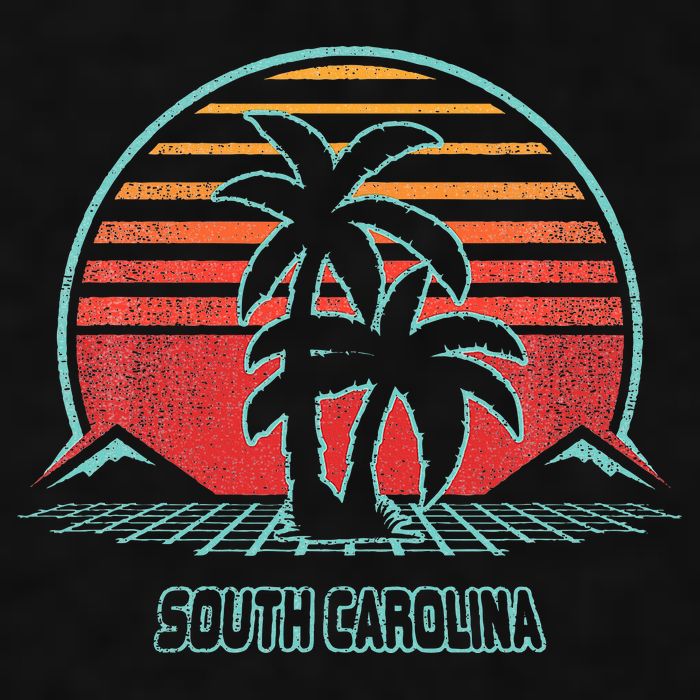 South Carolina Retro Palm Tree Beach 80s Style Ladies PosiCharge Tri-Blend Wicking Tank