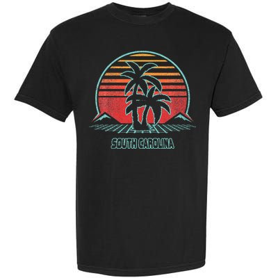 South Carolina Retro Palm Tree Beach 80s Style Garment-Dyed Heavyweight T-Shirt
