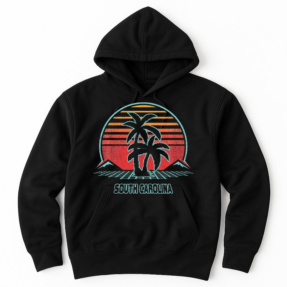 South Carolina Retro Palm Tree Beach 80s Style Hoodie