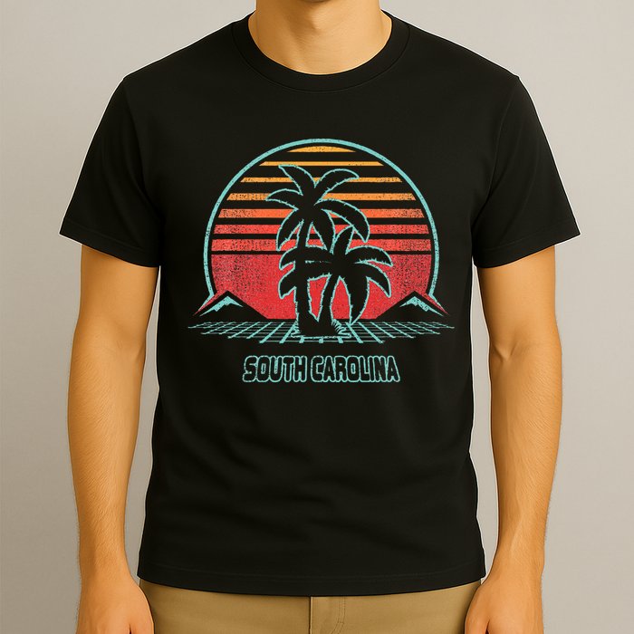 South Carolina Retro Palm Tree Beach 80s Style T-Shirt