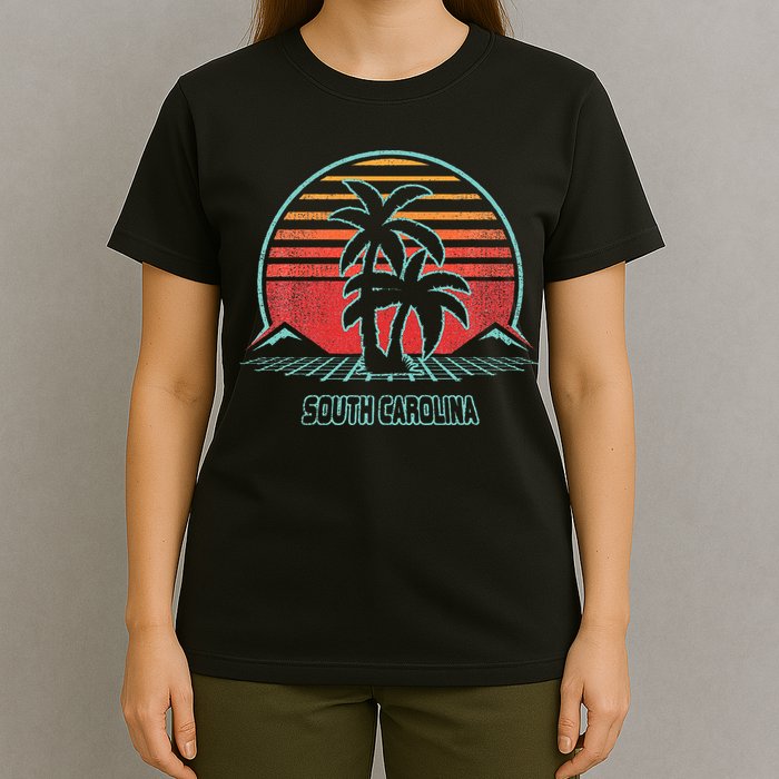 South Carolina Retro Palm Tree Beach 80s Style T-Shirt