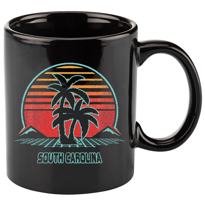 South Carolina Retro Palm Tree Beach 80s Style 11oz C Handle Ceramic Mug