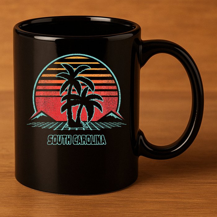 South Carolina Retro Palm Tree Beach 80s Style 11oz C Handle Ceramic Mug