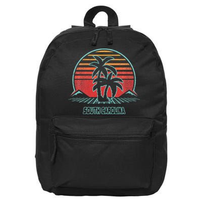 South Carolina Retro Palm Tree Beach 80s Style 16 in Basic Backpack
