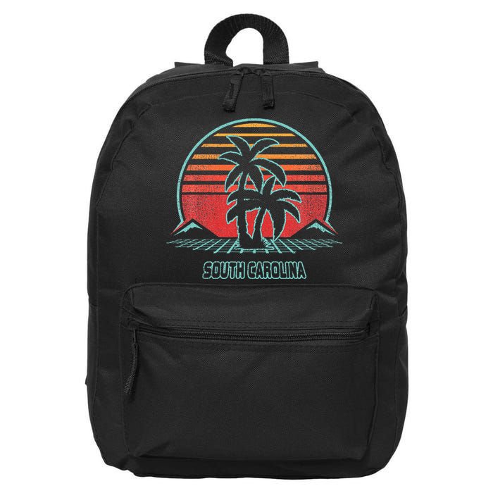 South Carolina Retro Palm Tree Beach 80s Style 16 in Basic Backpack