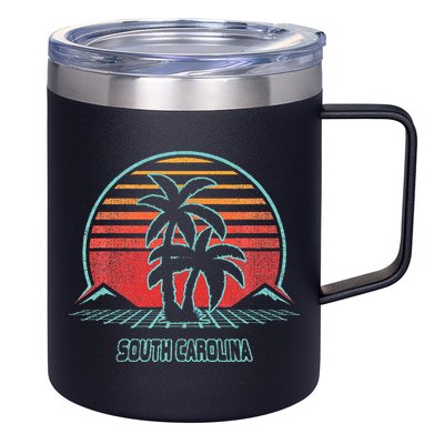 South Carolina Retro Palm Tree Beach 80s Style 12oz Stainless Steel Coffee Mug