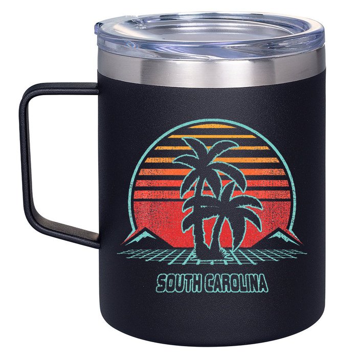 South Carolina Retro Palm Tree Beach 80s Style 12oz Stainless Steel Coffee Mug