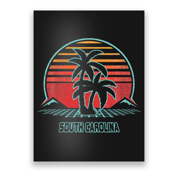 South Carolina Retro Palm Tree Beach 80s Style Poster