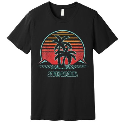 South Carolina Retro Palm Tree Beach 80s Style Premium T-Shirt
