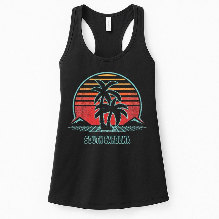 South Carolina Retro Palm Tree Beach 80s Style Womens Tank Top