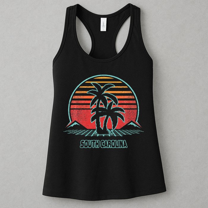 South Carolina Retro Palm Tree Beach 80s Style Womens Tank Top