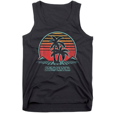 South Carolina Retro Palm Tree Beach 80s Style Tank Top