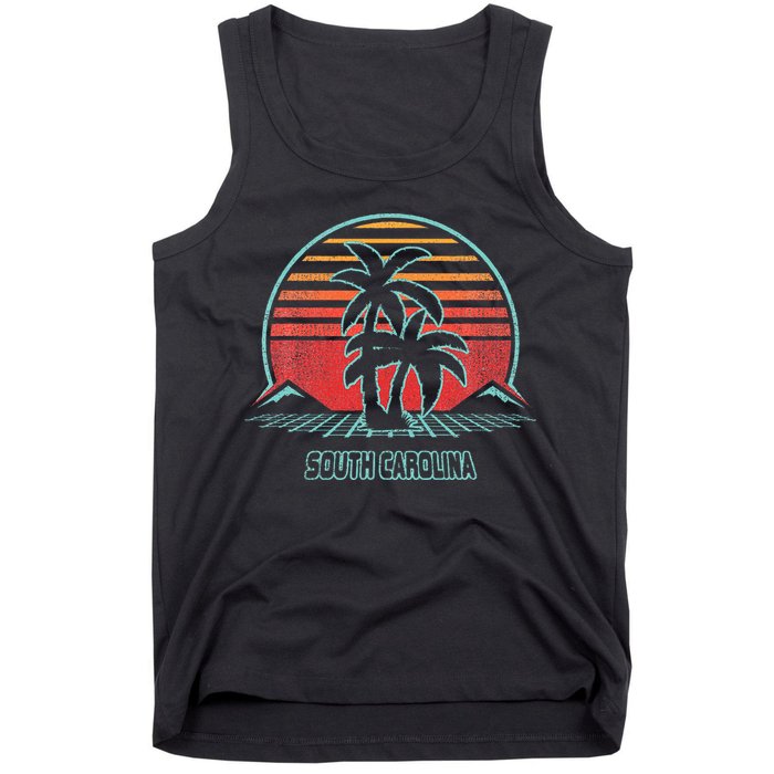South Carolina Retro Palm Tree Beach 80s Style Tank Top