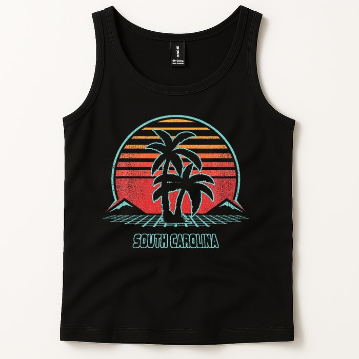 South Carolina Retro Palm Tree Beach 80s Style Tank Top