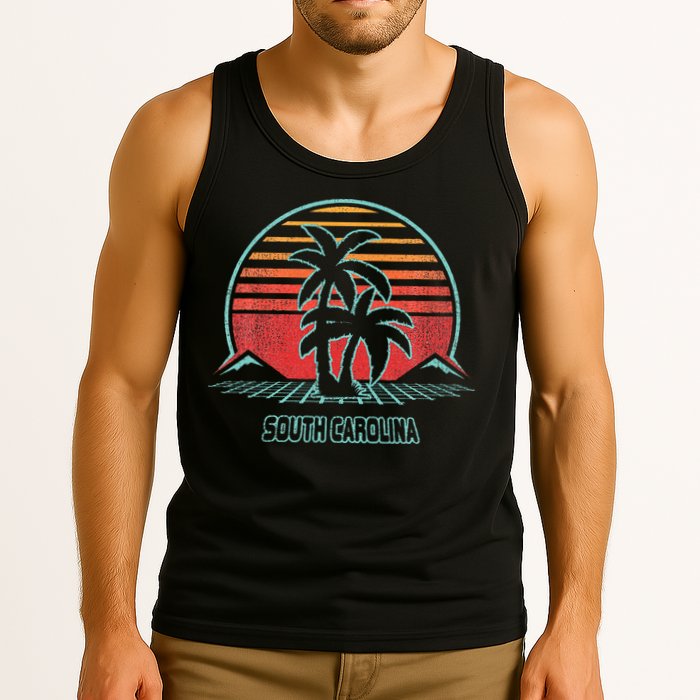 South Carolina Retro Palm Tree Beach 80s Style Tank Top