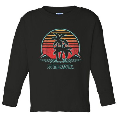 South Carolina Retro Palm Tree Beach 80s Style Toddler Long Sleeve Shirt