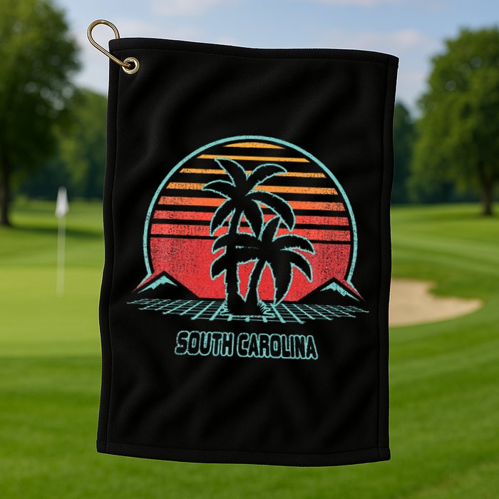 South Carolina Retro Palm Tree Beach 80s Style Golf Towel