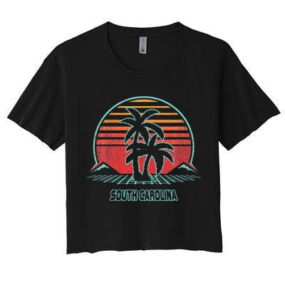 South Carolina Retro Palm Tree Beach 80s Style Crop Top