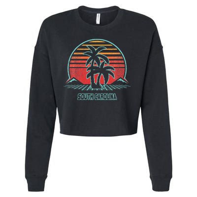 South Carolina Retro Palm Tree Beach 80s Style Cropped Pullover Crew