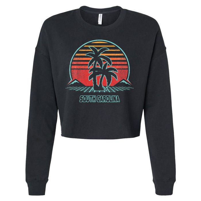 South Carolina Retro Palm Tree Beach 80s Style Cropped Pullover Crew